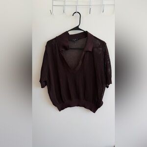 Massimo Dutti Chocolate Mesh Knit Top